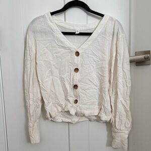 bp Cream Button-Front V-Neck Long Sleeve Top
